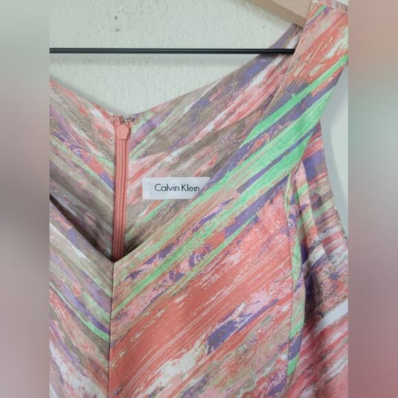 Calvin Klein V-Neck A-Line Fit and Flare Size 10 Multi Colored Pastel Watercolor - Picture 3 of 8
